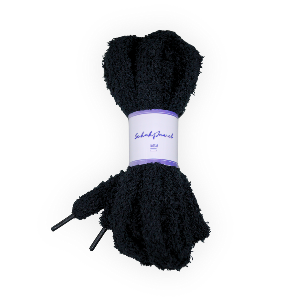 Fluffy flauschige Schnürsenkel 1.7cm dick Schwarz Sneaker 140cm