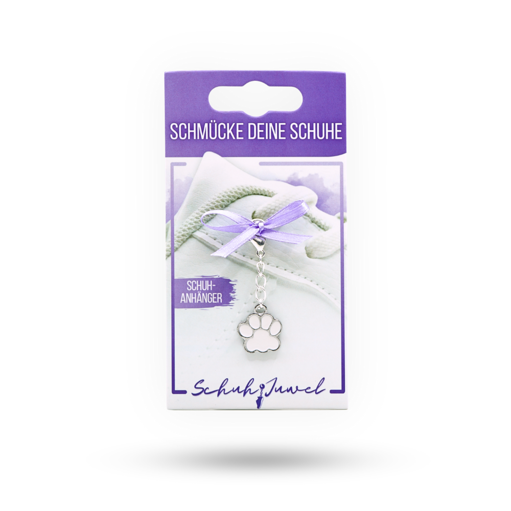 Shoe Charm Paw White Silver