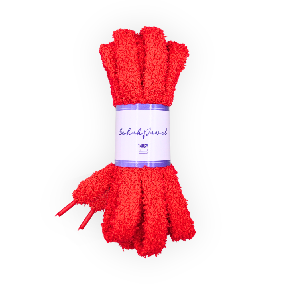 Fluffy flauschige Schnürsenkel 1.7cm dick Rot Sneaker 140cm