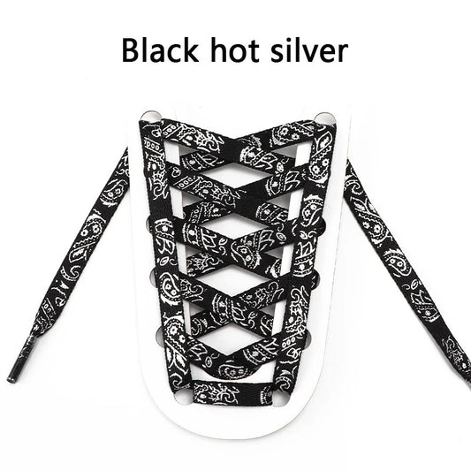 Schnürsenkel Schwarz Bandana glänzend Silber 1 Paar