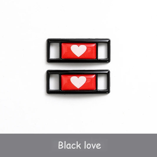 Shoe buckle heart red black metal 2 pieces