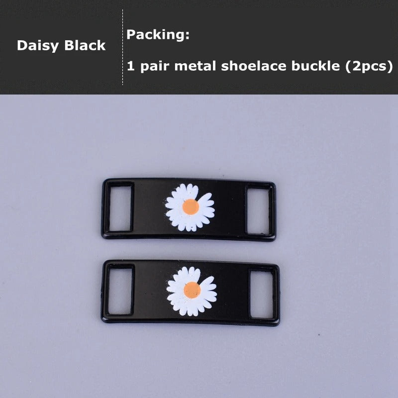 Daisy shoe buckle black metal 2 pieces