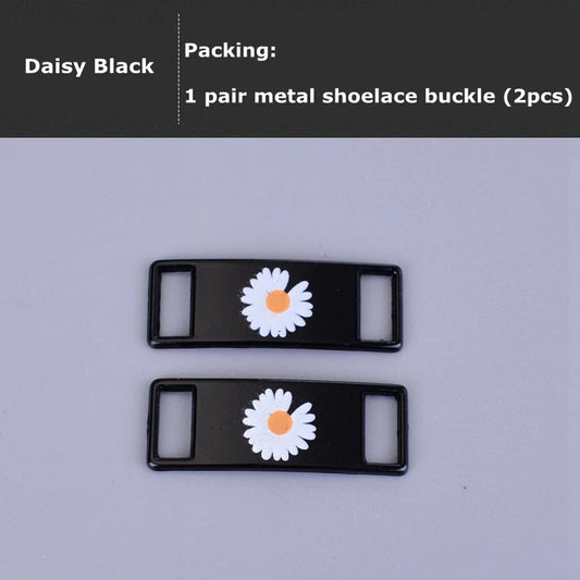 Flower Shoe Buckle Black Metal 2pcs.