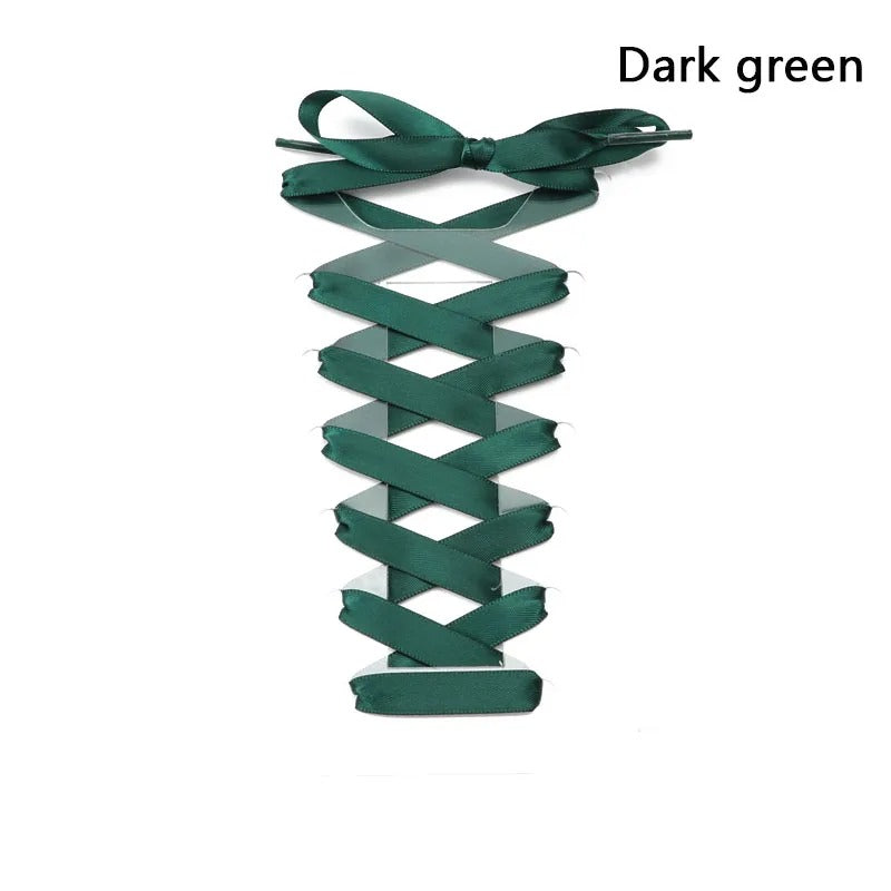 Satin shoelaces dark green 1 pair