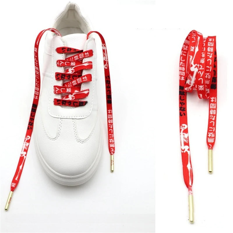 Shoelaces Flat Red Asia Lettering 1 Pair 140cm