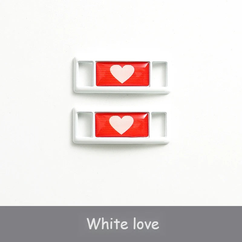 Shoe buckle heart red white metal 2 pieces