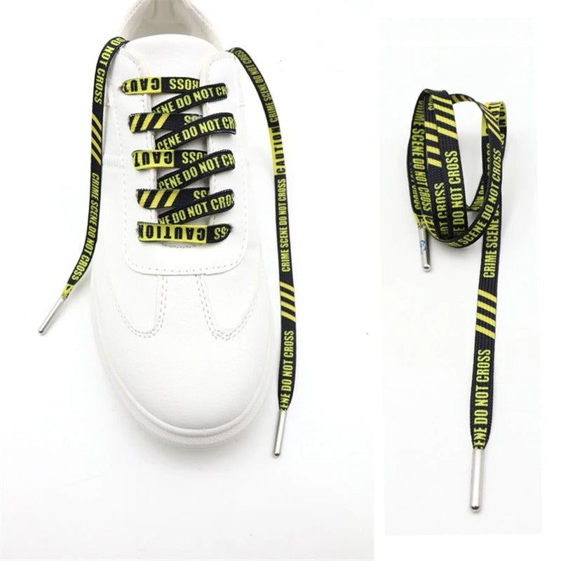 Shoelaces Flat Black Yellow "DO NOT CROSS" 1 Pair 140cm