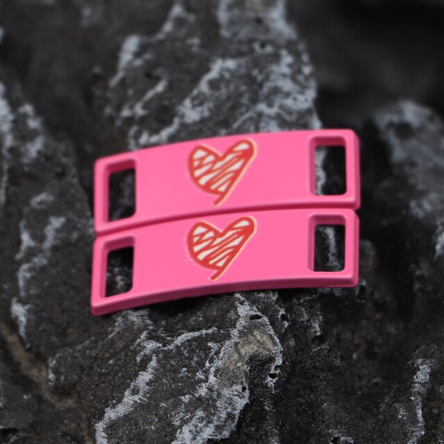 Shoe buckle heart pink metal 2 pieces