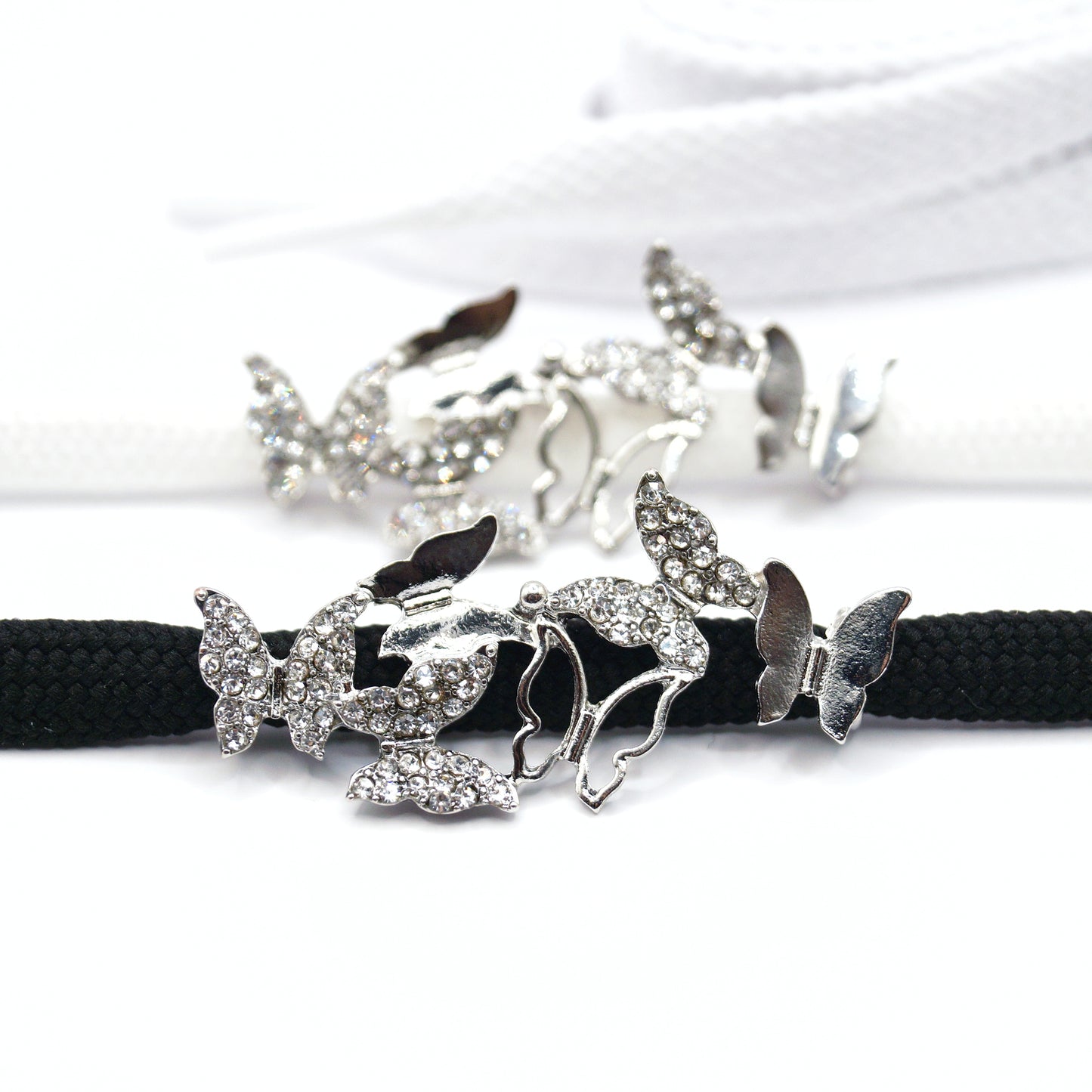 Shoe buckle butterflies diamonds silver metal 2pcs.