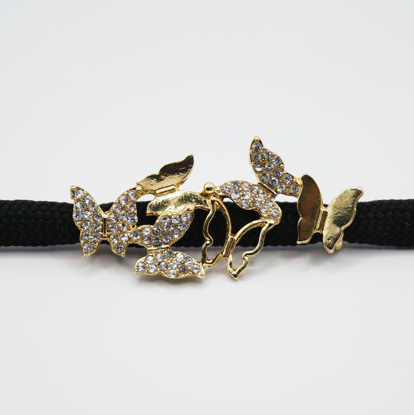 Shoe buckle butterflies diamonds gold metal 2pcs.