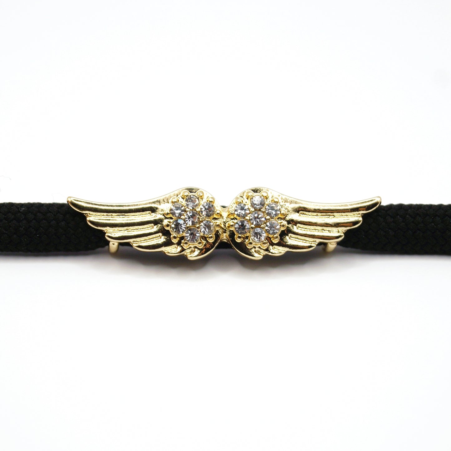 Shoe buckle wings diamonds gold metal 2pcs.