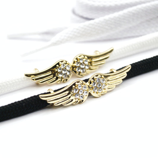 Shoe buckle wings diamonds gold metal 2pcs.