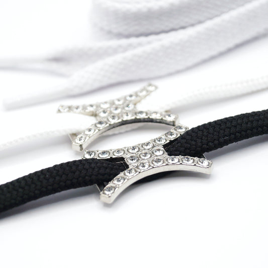 Shoe buckle white diamonds silver metal 2pcs.