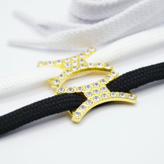 Shoe buckle white diamonds gold metal 2pcs.