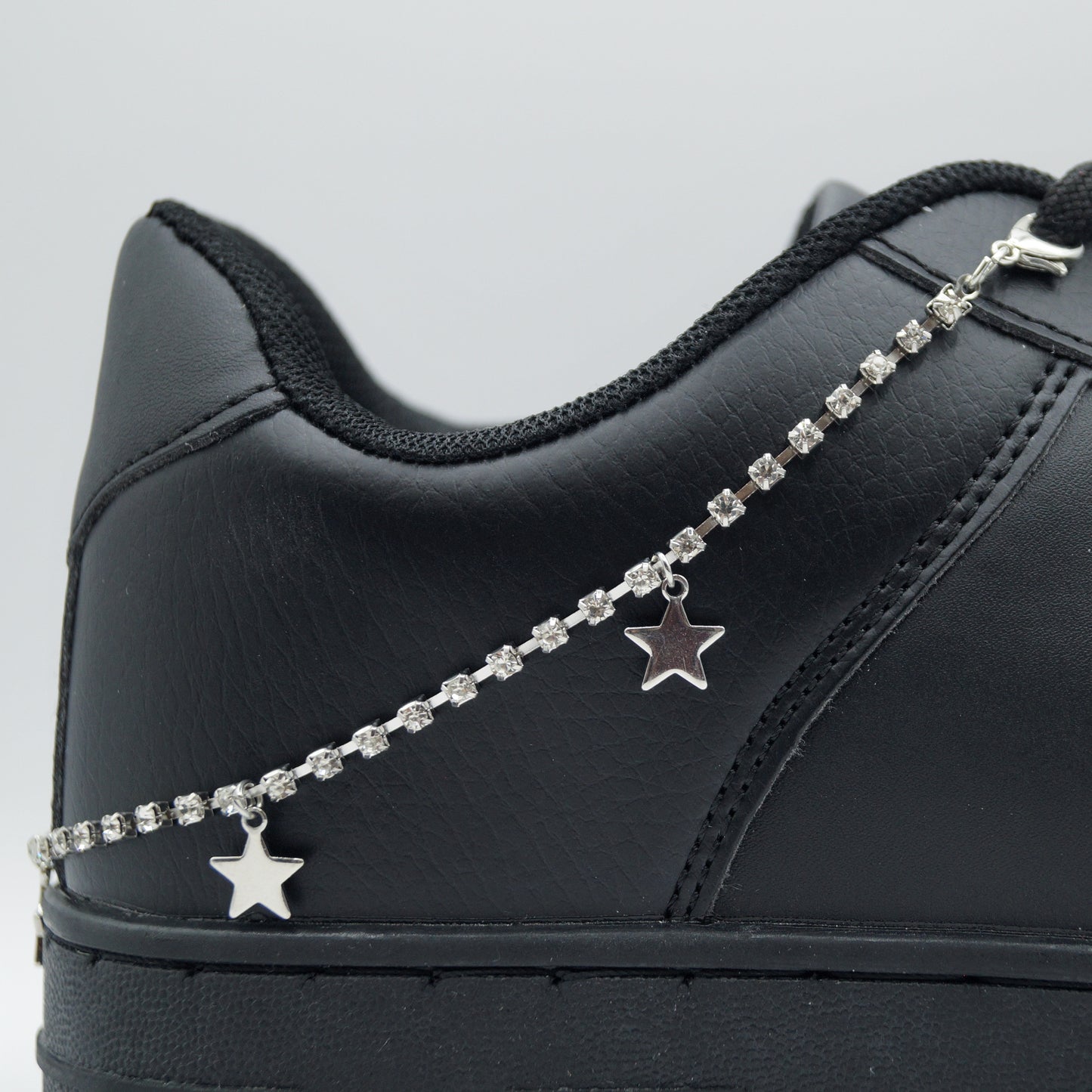 Shoe chain stars &amp; diamonds silver metal 1 piece